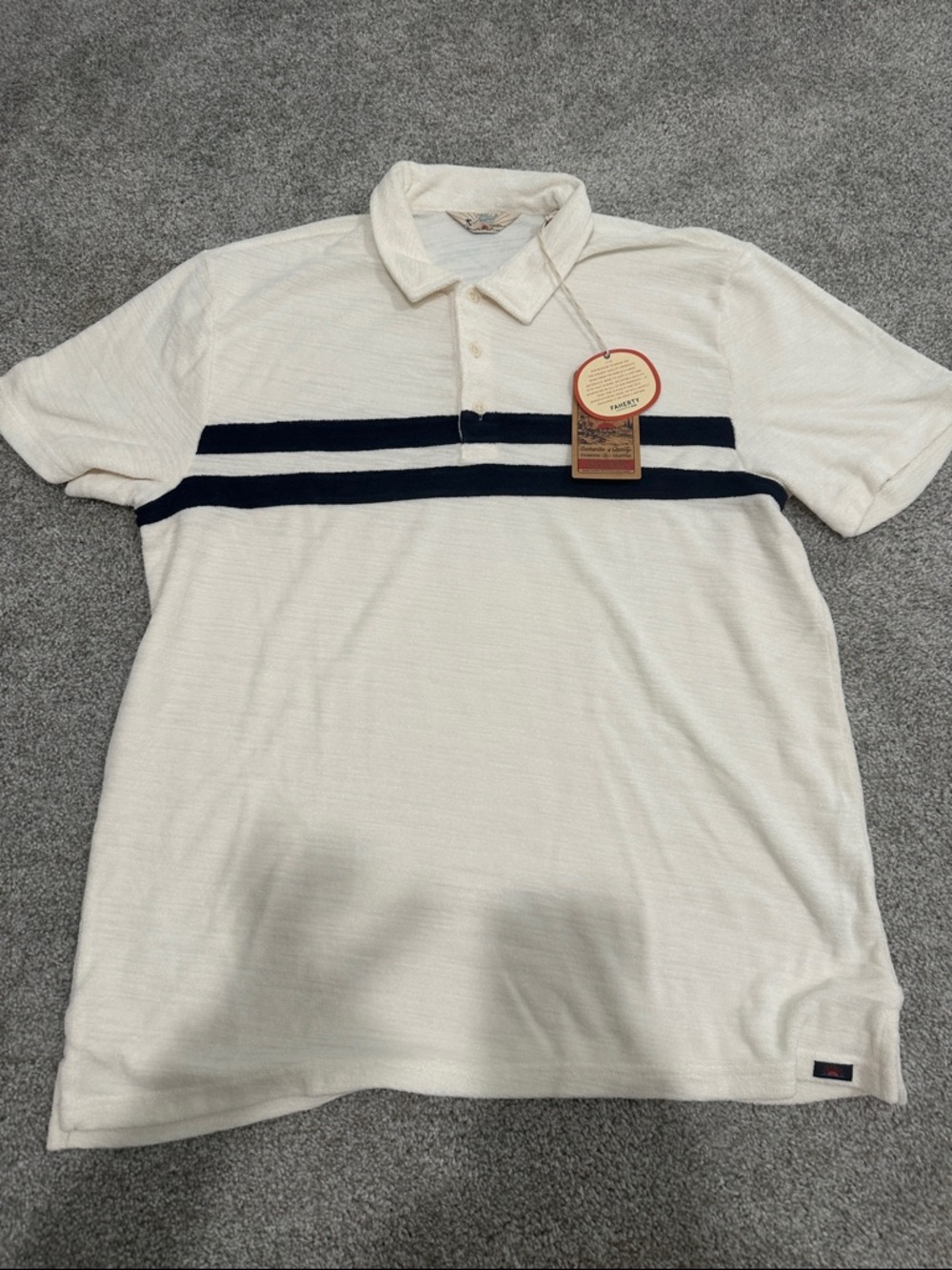 Faherty Men's Terry Surf Polo Shirt Navy Stripe